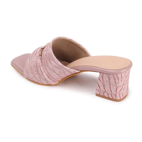 Women's Textured Square Toe Block Heel Sandal with Metal Detail