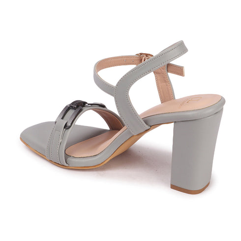 Women's Buckle Detail Square Toe Ankle Strap Block Heel Sandals