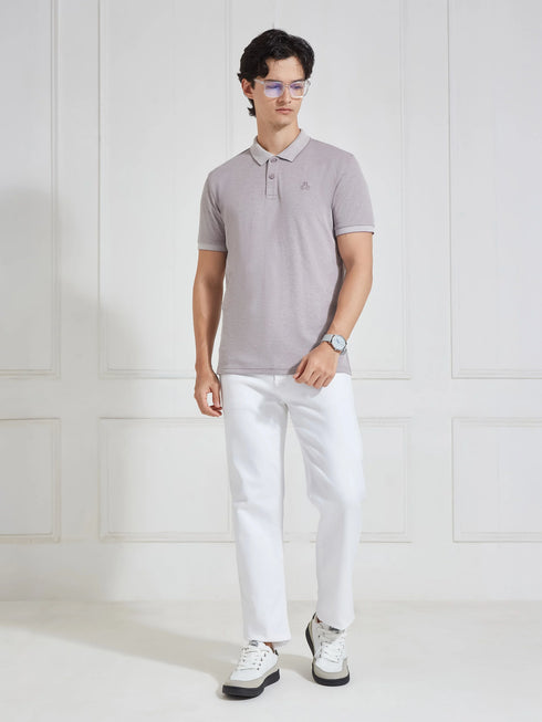 Men's Mauve Solid Polo Collar T-Shirt