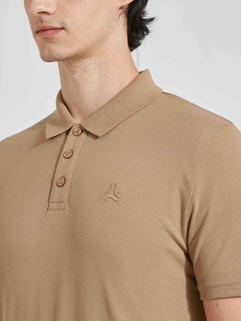Men's Brown Solid Polo Collar T-Shirt