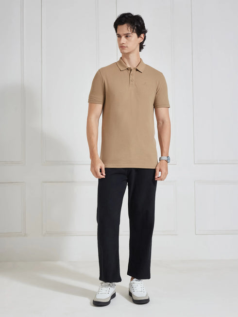 Men's Brown Solid Polo Collar T-Shirt
