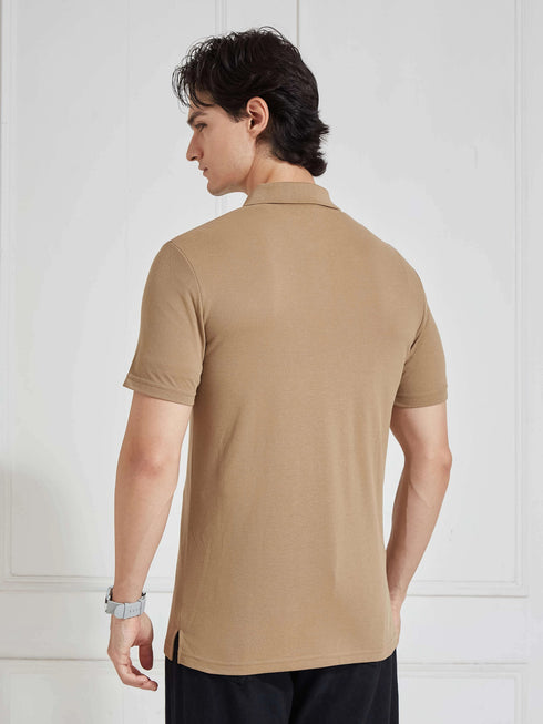 Men's Brown Solid Polo Collar T-Shirt