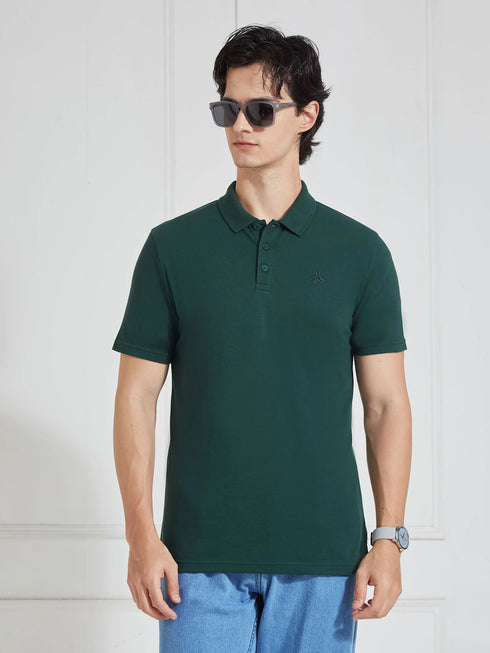 Men's Green Solid Polo Collar T-Shirt