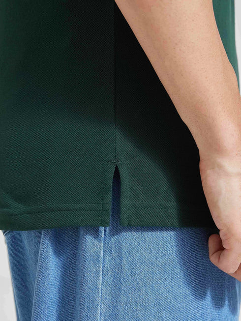 Men's Green Solid Polo Collar T-Shirt