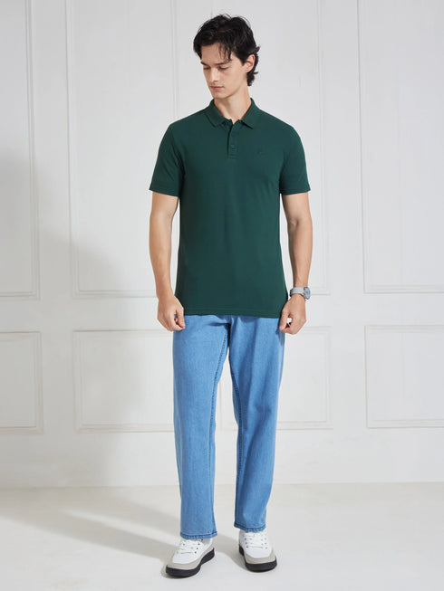 Men's Green Solid Polo Collar T-Shirt
