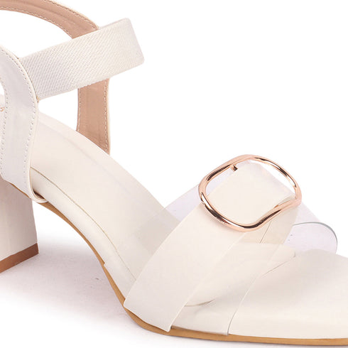 Women's Buckle Detail Square Toe Block Heel Sandals