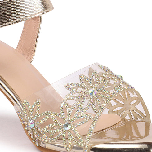 Women's Embellished Sculpted Heel Ankle Strap Sandals