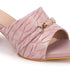Women's Textured Square Toe Block Heel Sandal with Metal Detail