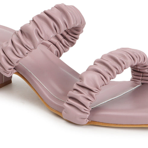 Women's Ruched Strap Square Toe Block Heel Sandal