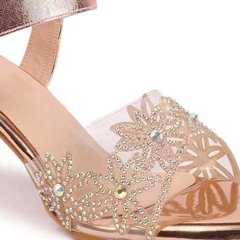 Women's Embellished Sculpted Heel Ankle Strap Sandals