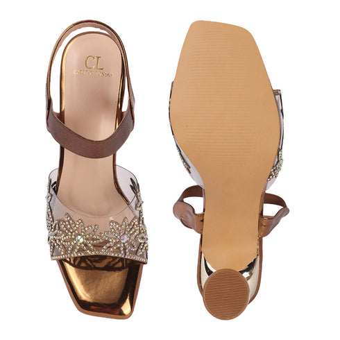 Women's Embellished Sculpted Heel Ankle Strap Sandals