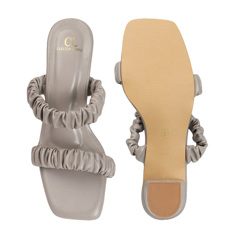 Women's Ruched Strap Square Toe Block Heel Sandal