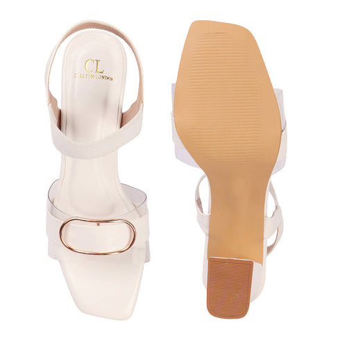 Women's Buckle Detail Square Toe Block Heel Sandals