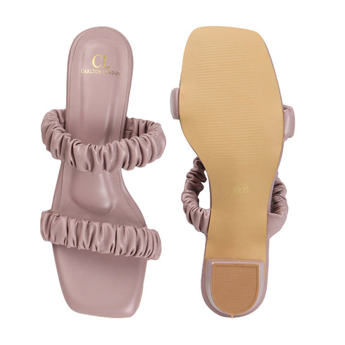 Women's Ruched Strap Square Toe Block Heel Sandal