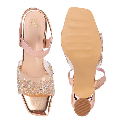 Women's Embellished Sculpted Heel Ankle Strap Sandals