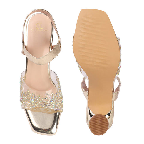 Women's Embellished Sculpted Heel Ankle Strap Sandals