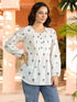 Women Floral Embroidered Round Neck Puff Sleeves Cotton Top
