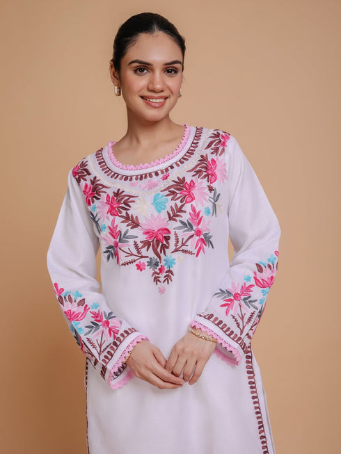 Falak Kashmiri Short Kurta - White