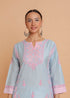 Saba Chikankari kurta in Chanderi Silk - Turquoise Blue With Pink