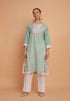 Saba Chikankari kurta in Chanderi Silk - Sea Green With Pink