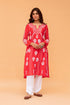 Saba Chikankari Long Kurta in Barfi Silk - Red
