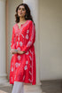 Saba Chikankari Long Kurta in Barfi Silk - Red