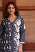 Saba Chikankari Kurta Set in Habutai Silk - Grey