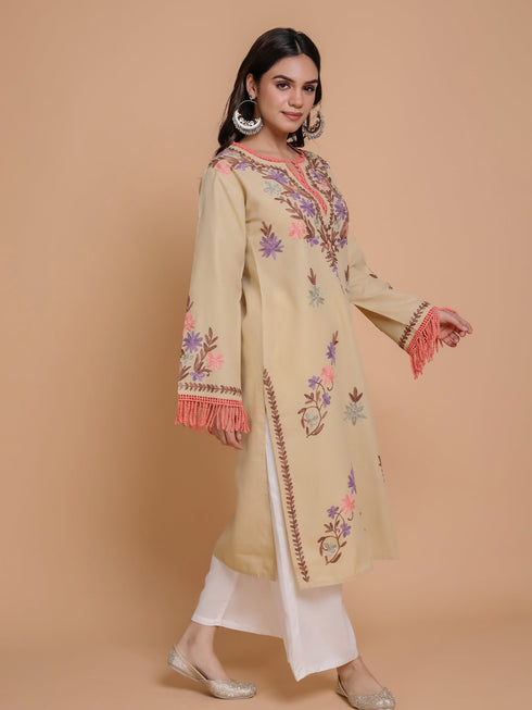 Falak Kashmiri Long Kurta - Beige