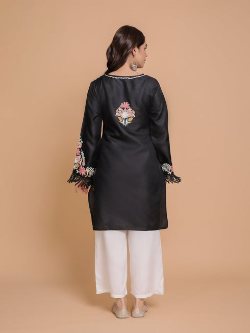 Falak Kashmiri Long Kurta - Black