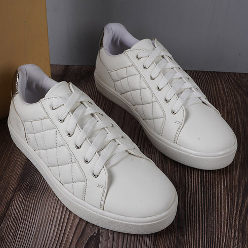 Women's White Lace-Up Casual Sneakers