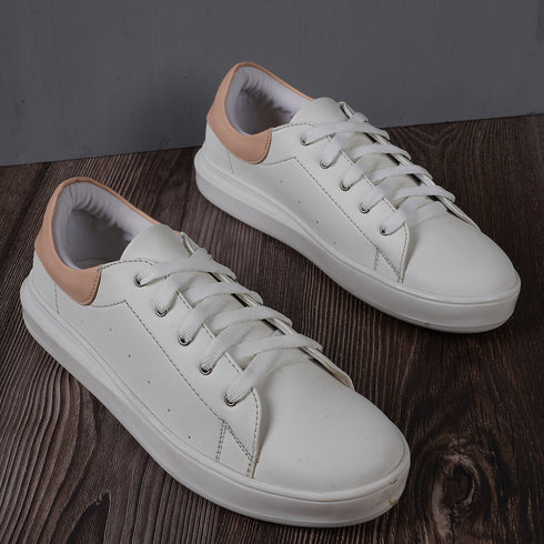 Women's White Lace-Up Casual Sneakers