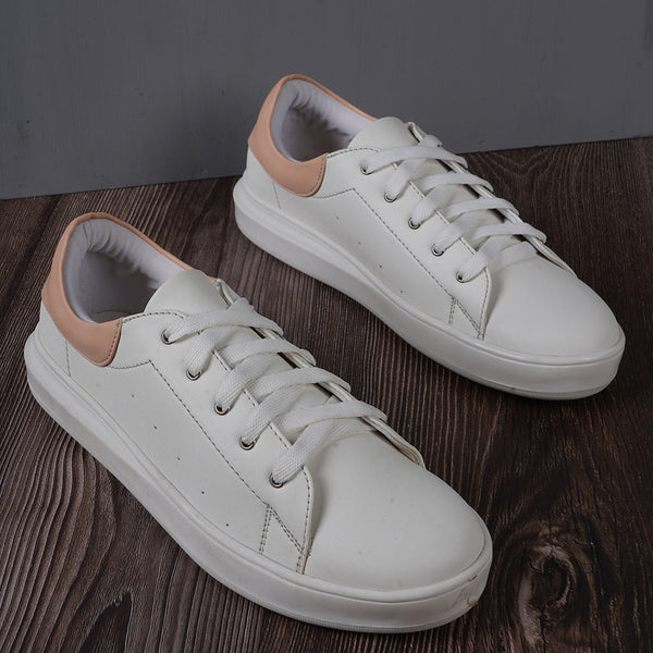 Women's White Lace-Up Casual Sneakers