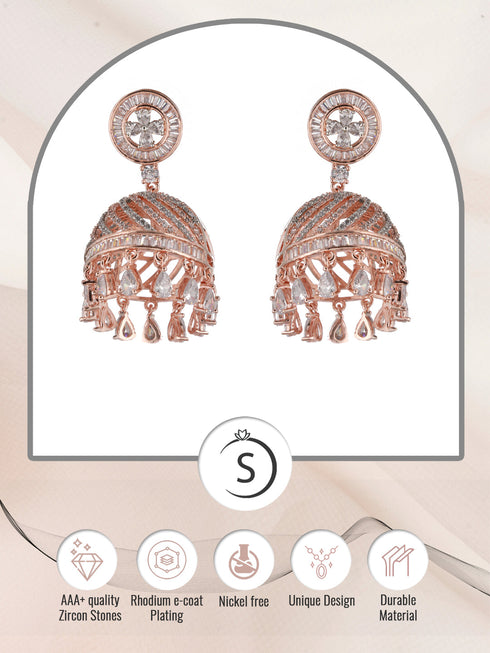 Rose Gold plated AD studded handcrafted Dome shaped Jhumka for Women & Girls