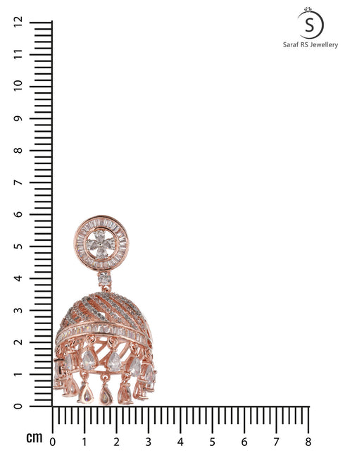 Rose Gold plated AD studded handcrafted Dome shaped Jhumka for Women & Girls