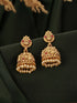 Gold Finish Red Kempo Studded Nagas GoddessLakshi Design Temple Jhumka Earrings