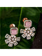 Exquisite Rose Quartz Floral design pink earrings Rose gold plated AD studded