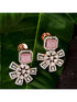 Exquisite Rose Quartz Floral design pink earrings Rose gold plated AD studded