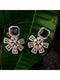 Exquisite Sapphire Floral design blue earrings Rose gold plated AD studded
