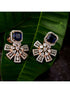 Exquisite Sapphire Floral design blue earrings Rose gold plated AD studded