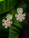Exquisite Turquoise Floral design pastel blue earrings Rose gold plated AD studded