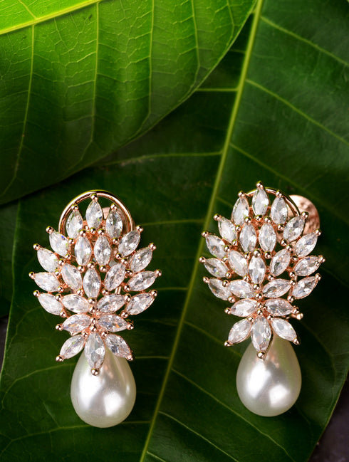 Luxurious Diamond Pearl Drop Earring High Quality White Pearl AD studded
