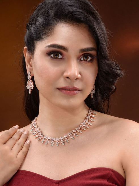 Unique triangular design Diamond Necklace Earrings Modern design for Women & Girls
