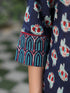 Women Navy Blue Ethnic Printed Cotton Embroidered Straight Kurta With Printed Trousers and Printed Dupatta