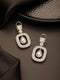 Silver Plated AD Studded Geometric Link Pearl Charm Dangling Earrings