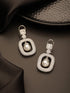 Silver Plated AD Studded Geometric Link Pearl Charm Dangling Earrings