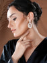 Silver Plated AD Studded Geometric Link Pearl Charm Dangling Earrings