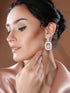 Silver Plated AD Studded Geometric Link Pearl Charm Dangling Earrings