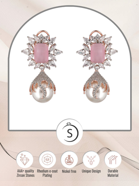 Royal Pink studded pearl drop earrings