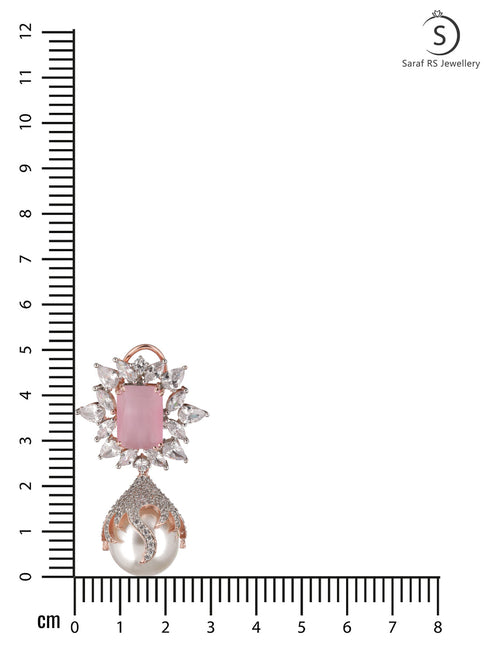 Royal Pink studded pearl drop earrings