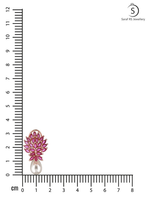 Rose Gold Plated Luxurious Pink AD studded Pearl Drop Earring